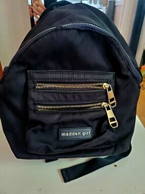 Madden Girl Black Mini Backpack with Gold Hardware